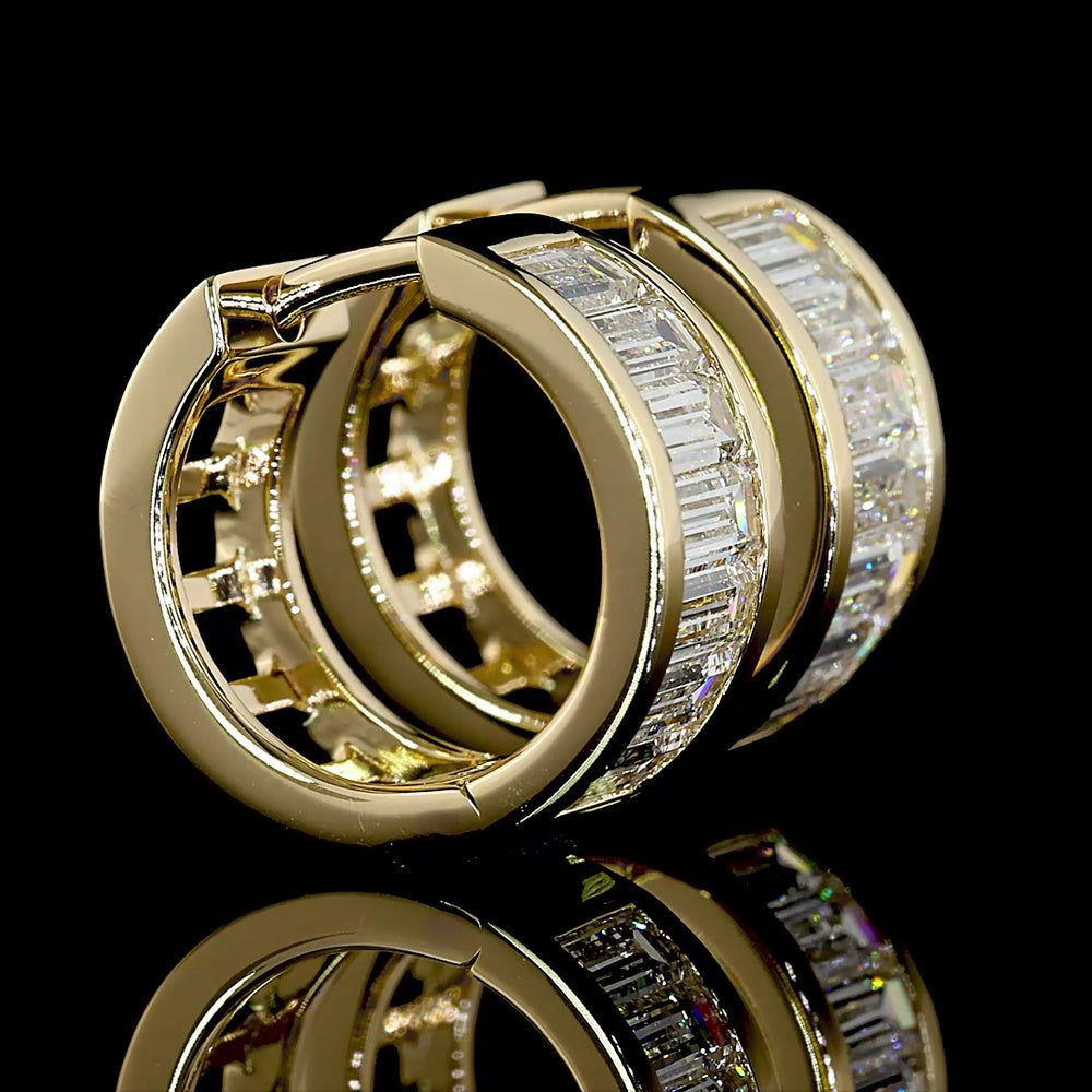 14K Yellow Gold Channel Set Baguette Lab Diamond Huggie Earrings - 1.82 Carat Total Weight (E-F Color, VS Clarity) - Covaloro Fine Jewelry