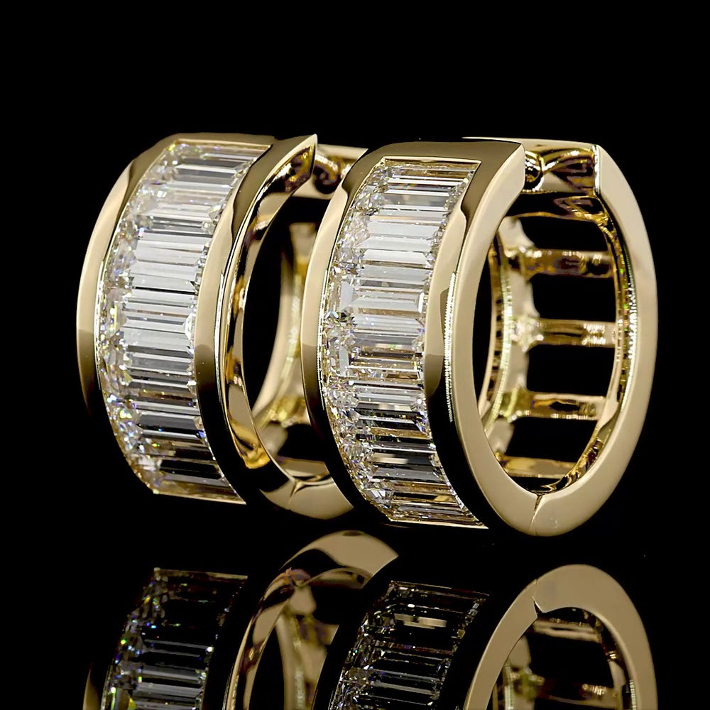 14K Yellow Gold Channel Set Baguette Lab Diamond Huggie Earrings - 1.82 Carat Total Weight (E-F Color, VS Clarity) - Covaloro Fine Jewelry