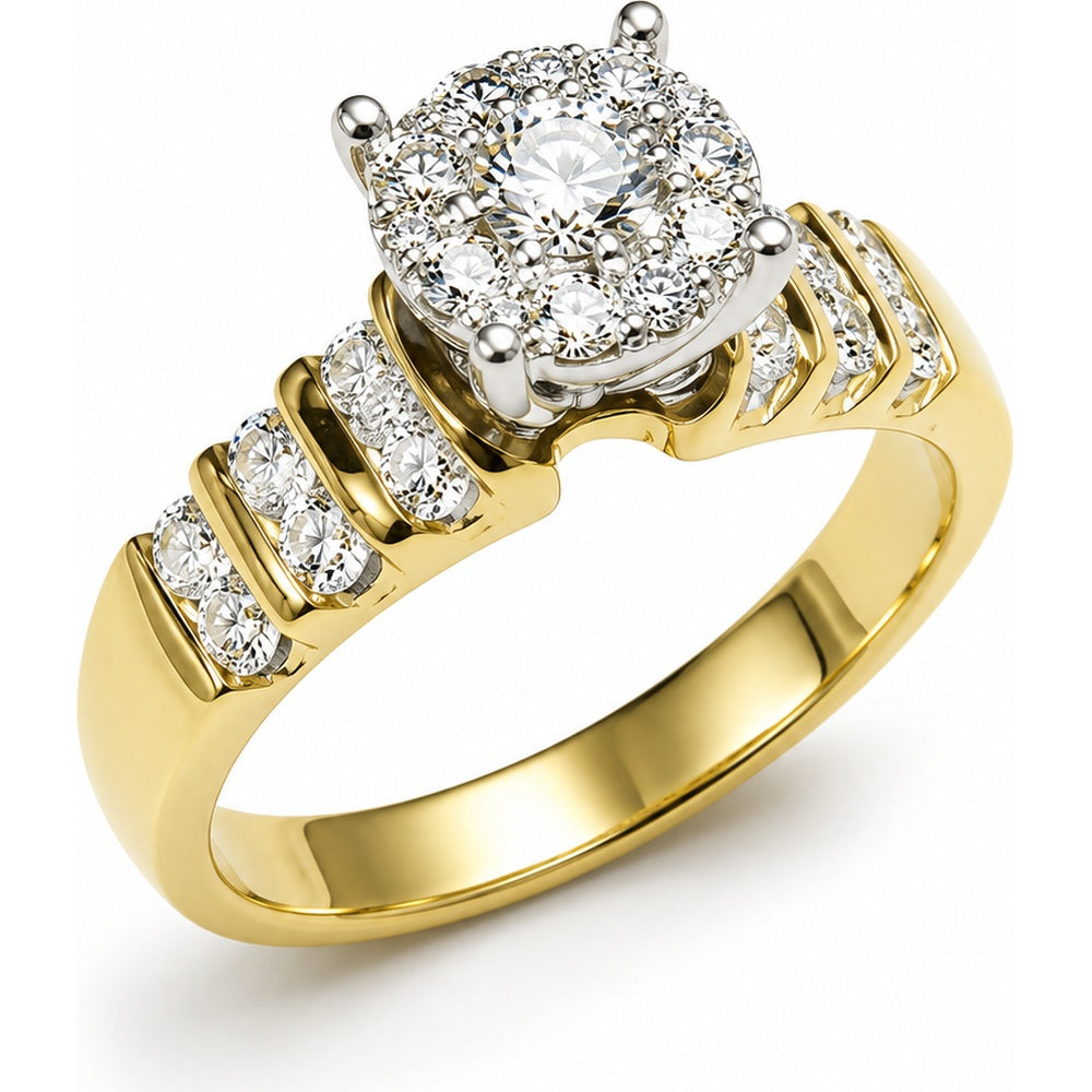 14K Yellow Gold Channel-Set Cluster Engagement Ring with Round Diamonds - 0.89 Carat Total Diamond Weight by Auriventus