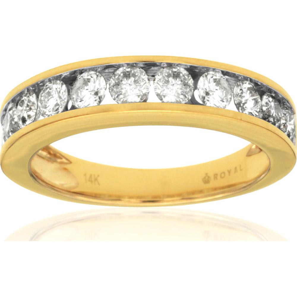 14K Yellow Gold Channel Set Diamond Wedding Band with 1.00 Carat Round Brilliant Cut Diamonds - Royal Jewelry