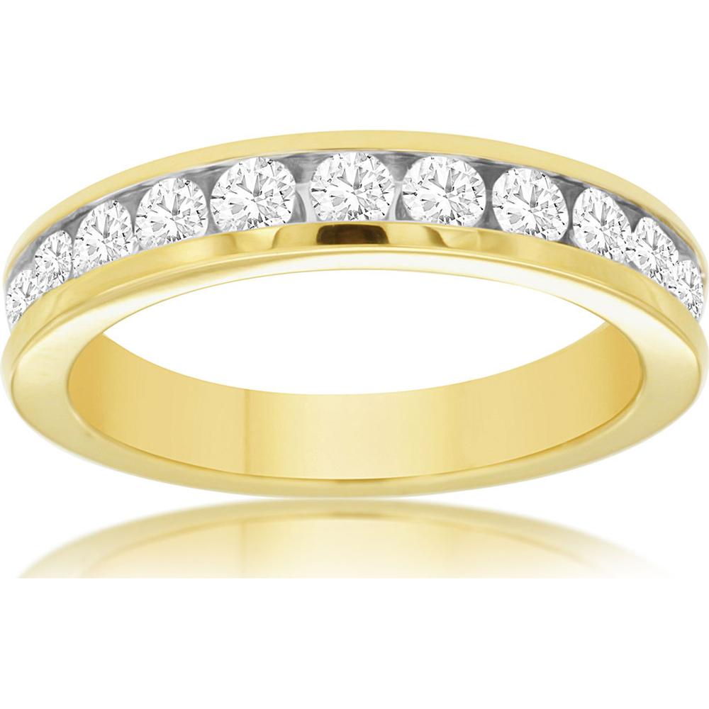 14K Yellow Gold Channel Set Diamond Wedding Band with Round Cut Diamonds - 0.75 Carat Total Weight - Royal Jewelry
