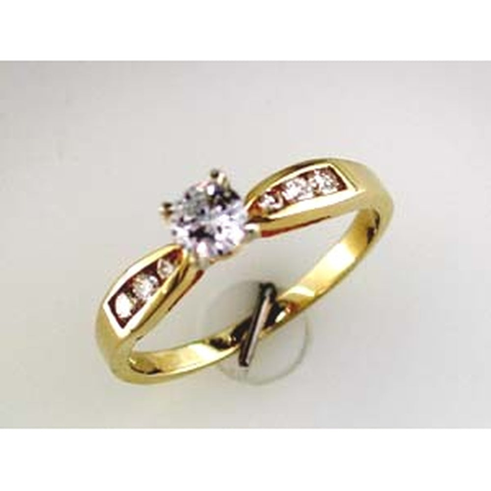 14K Yellow Gold Channel Set Engagement Ring with 0.26 Carat Round Brilliant Center Diamond and 0.20 Carat Accent Diamonds - Royal Jewelry