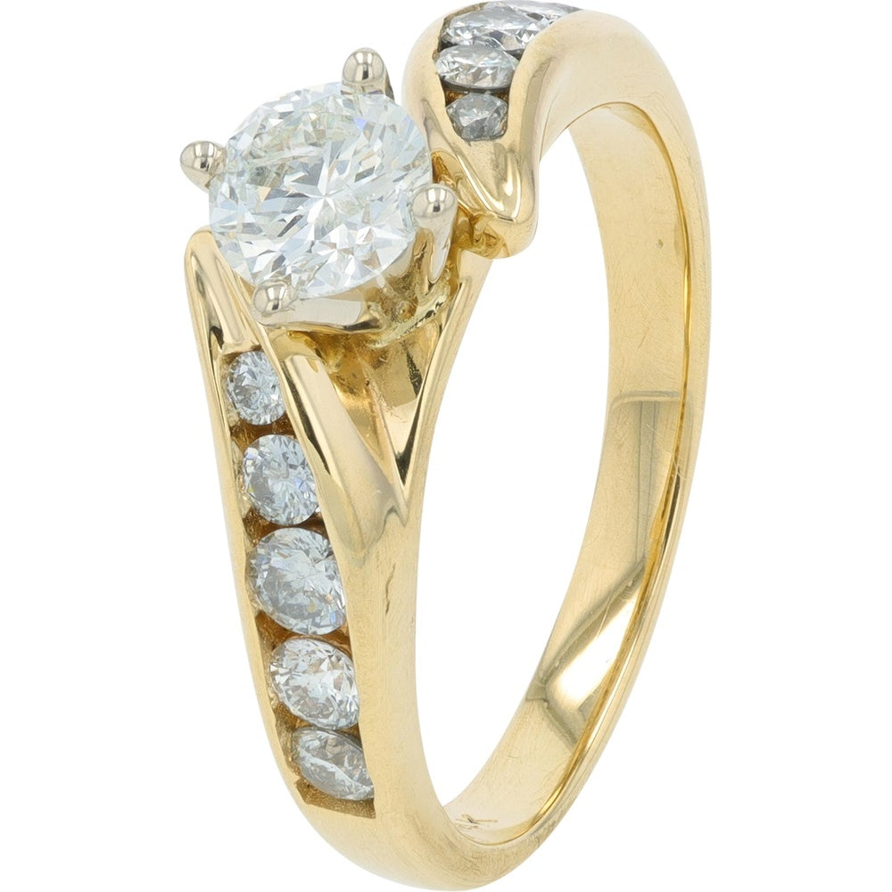 14K Yellow Gold Channel-Set Engagement Ring with Round Brilliant Center Diamond and Graduated Accent Stones - 1.00 Carat Total Diamond Weight