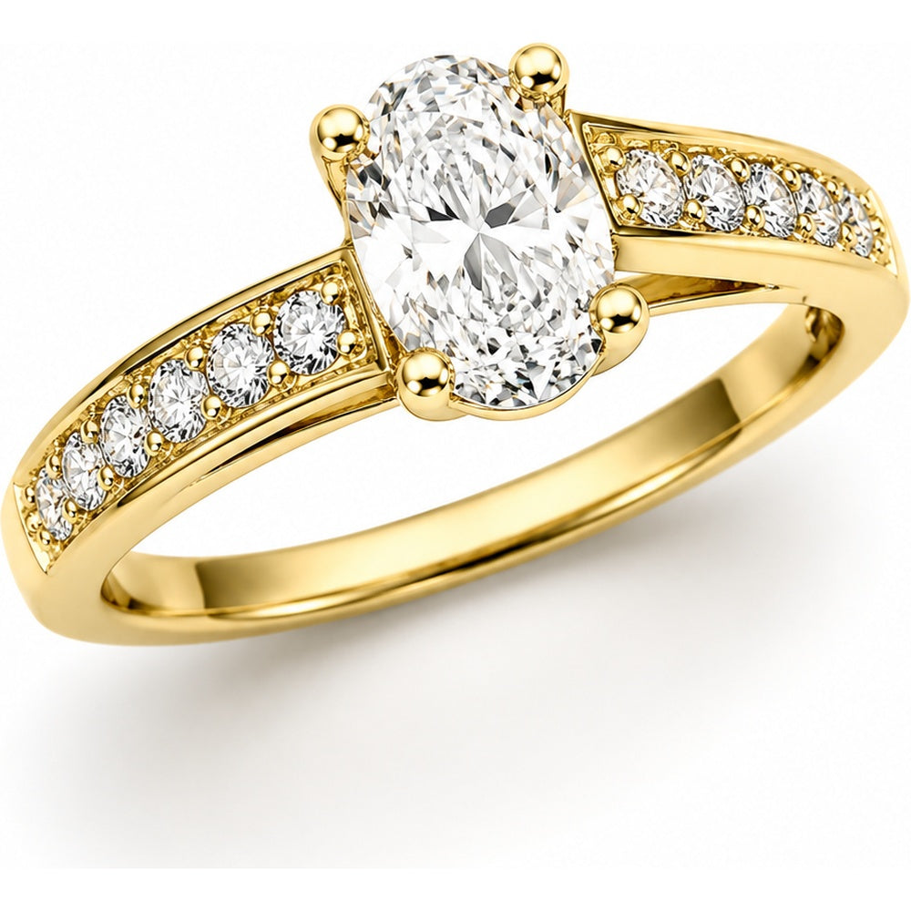 14K Yellow Gold Channel Set Oval Lab Grown Diamond Engagement Ring - 1.96 Carat Total Diamond Weight by Auriventus