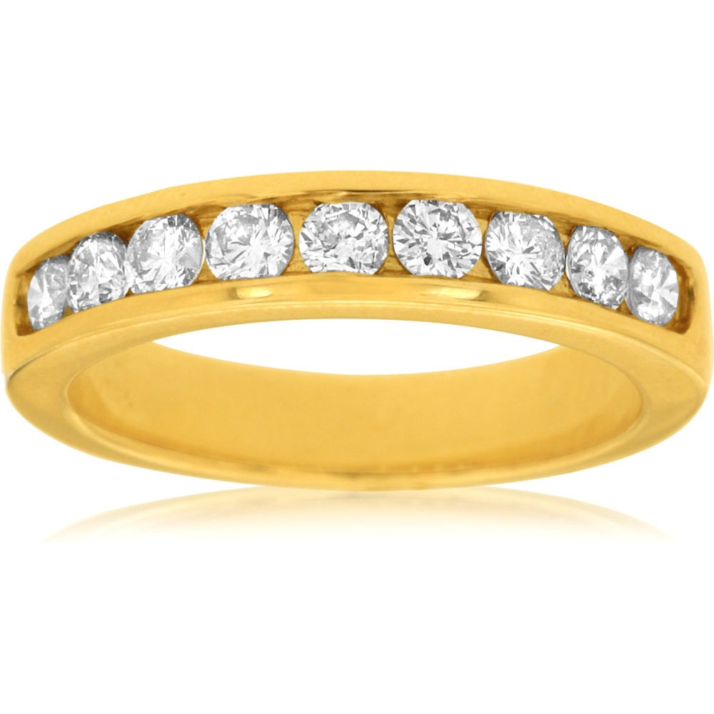 14K Yellow Gold Channel-Set Round Diamond Wedding Band - 0.75 Carat Total Diamond Weight - Royal Jewelry