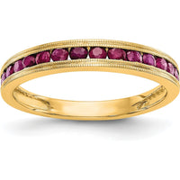 14K Yellow Gold Channel-Set Ruby Milgrain Band Ring with 17 Round Rubies - 0.34 Carat Total Ruby Weight by 0