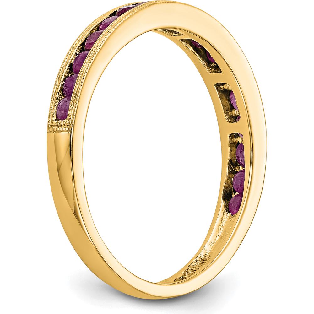 14K Yellow Gold Channel-Set Ruby Milgrain Band Ring with 17 Round Rubies - 0.34 Carat Total Ruby Weight by 0