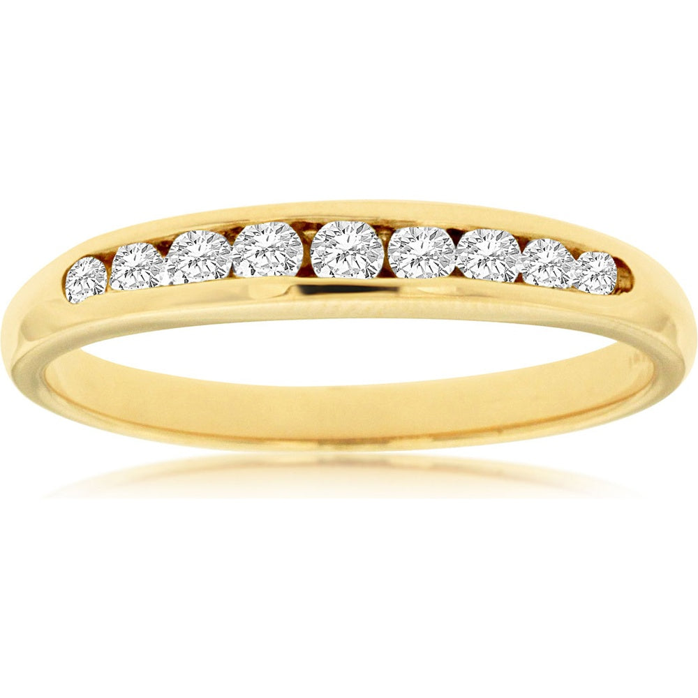 14K Yellow Gold Channel Set Wedding Band with Round Brilliant Cut Diamonds - 0.25 Carat Total Diamond Weight - Royal Jewelry