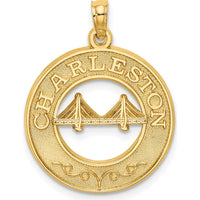 14K Yellow Gold Charleston Bridge Pendant Charm - Polished Finish, Textured Design by Oro Pregiato