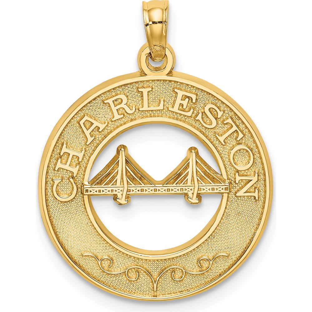 14K Yellow Gold Charleston Bridge Pendant Charm - Polished Finish, Textured Design by Oro Pregiato
