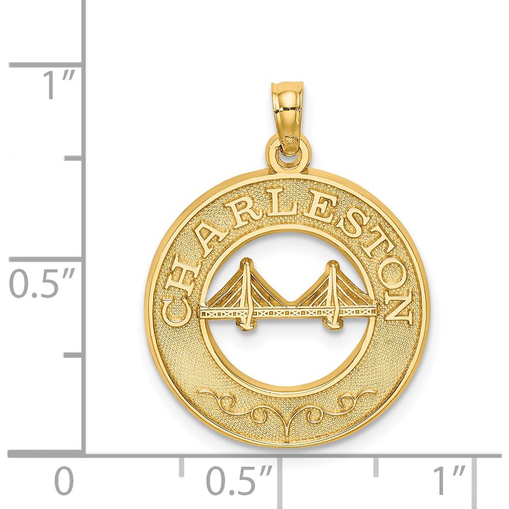 14K Yellow Gold Charleston Bridge Pendant Charm - Polished Finish, Textured Design by Oro Pregiato