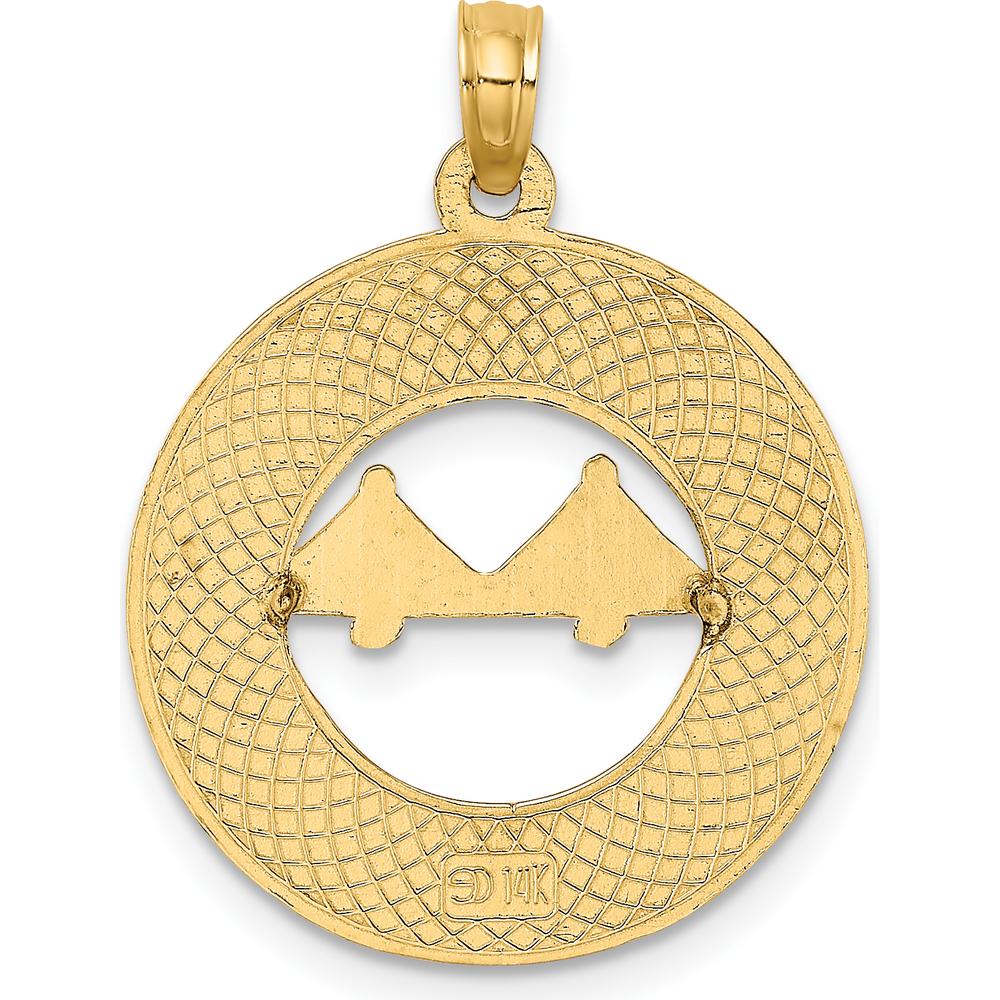 14K Yellow Gold Charleston Bridge Pendant Charm - Polished Finish, Textured Design by Oro Pregiato