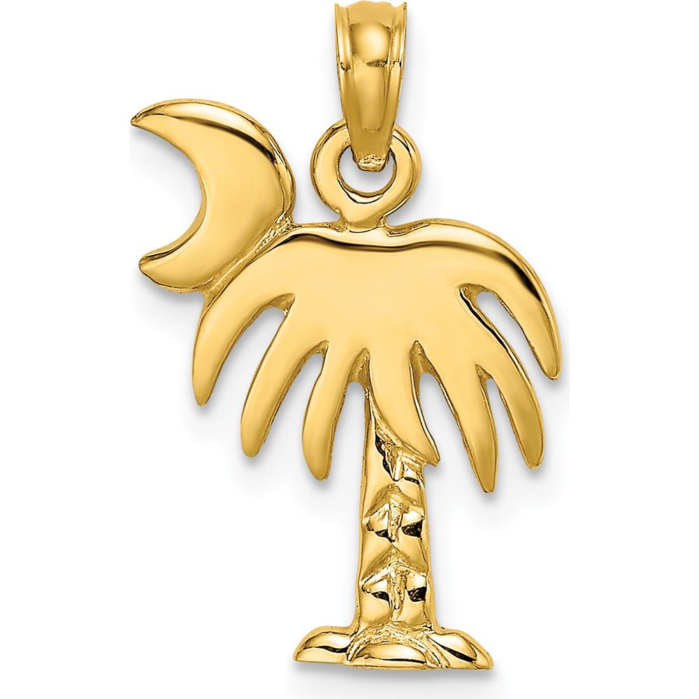 14K Yellow Gold Charleston Palm Tree and Crescent Moon Pendant Charm by Oro Pregiato