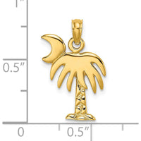 14K Yellow Gold Charleston Palm Tree and Crescent Moon Pendant Charm by Oro Pregiato