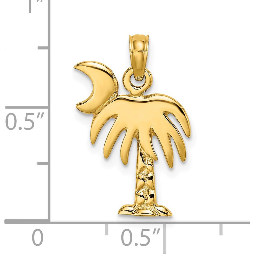 14K Yellow Gold Charleston Palm Tree and Crescent Moon Pendant Charm by Oro Pregiato