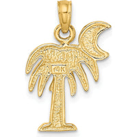 14K Yellow Gold Charleston Palm Tree and Crescent Moon Pendant Charm by Oro Pregiato