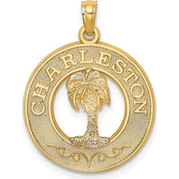 14K Yellow Gold Charleston Palm Tree Charm Pendant - Textured Design by Oro Pregiato