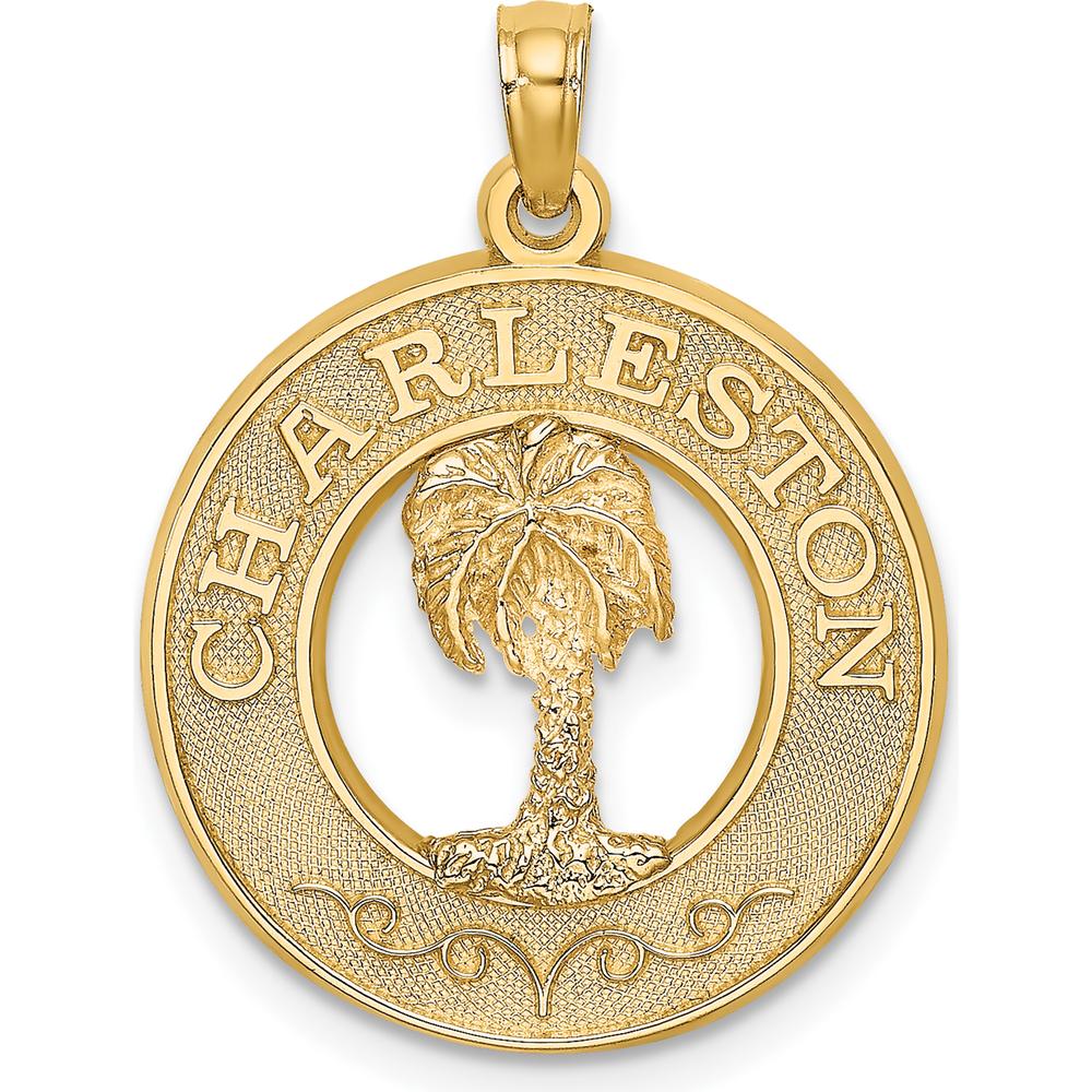 14K Yellow Gold Charleston Palm Tree Charm Pendant - Textured Design by Oro Pregiato