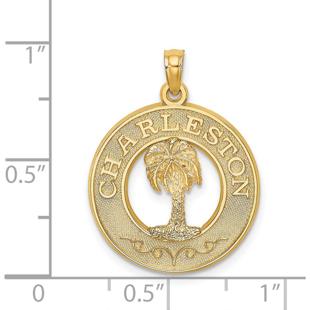 14K Yellow Gold Charleston Palm Tree Charm Pendant - Textured Design by Oro Pregiato