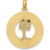 14K Yellow Gold Charleston Palm Tree Charm Pendant - Textured Design by Oro Pregiato
