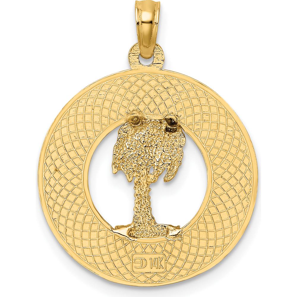 14K Yellow Gold Charleston Palm Tree Charm Pendant - Textured Design by Oro Pregiato