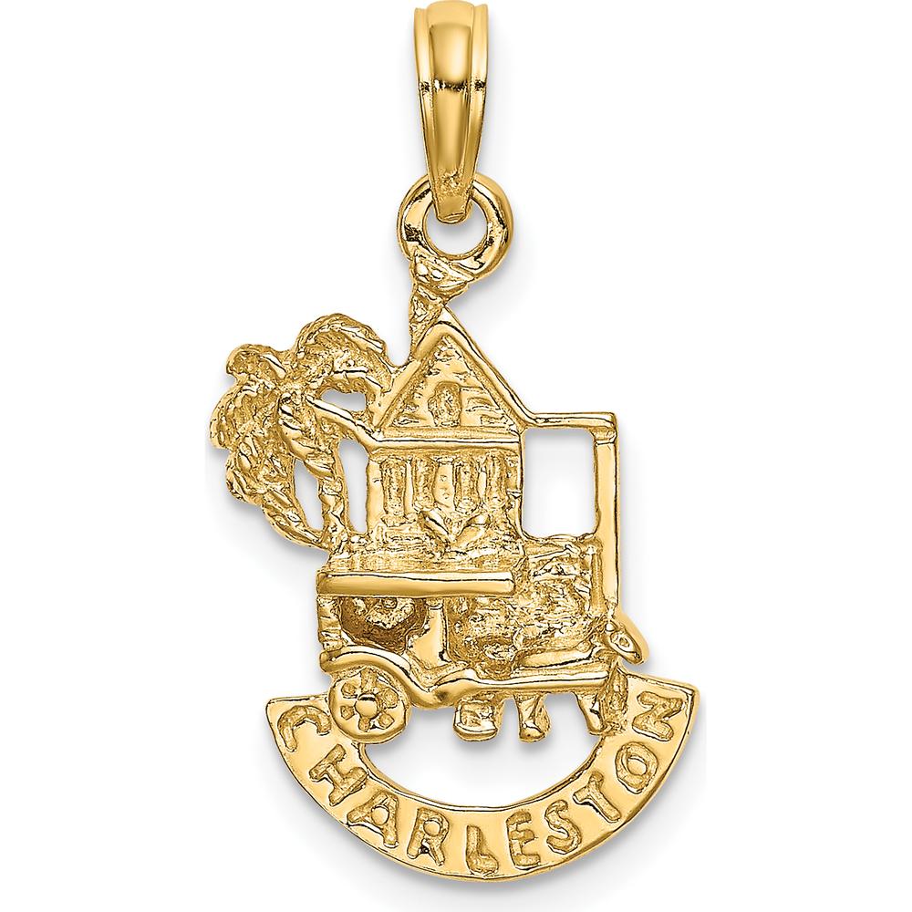 14K Yellow Gold Charleston Scene Charm with Horse, Cart, and Historic House - 22.6mm Length by Oro Pregiato