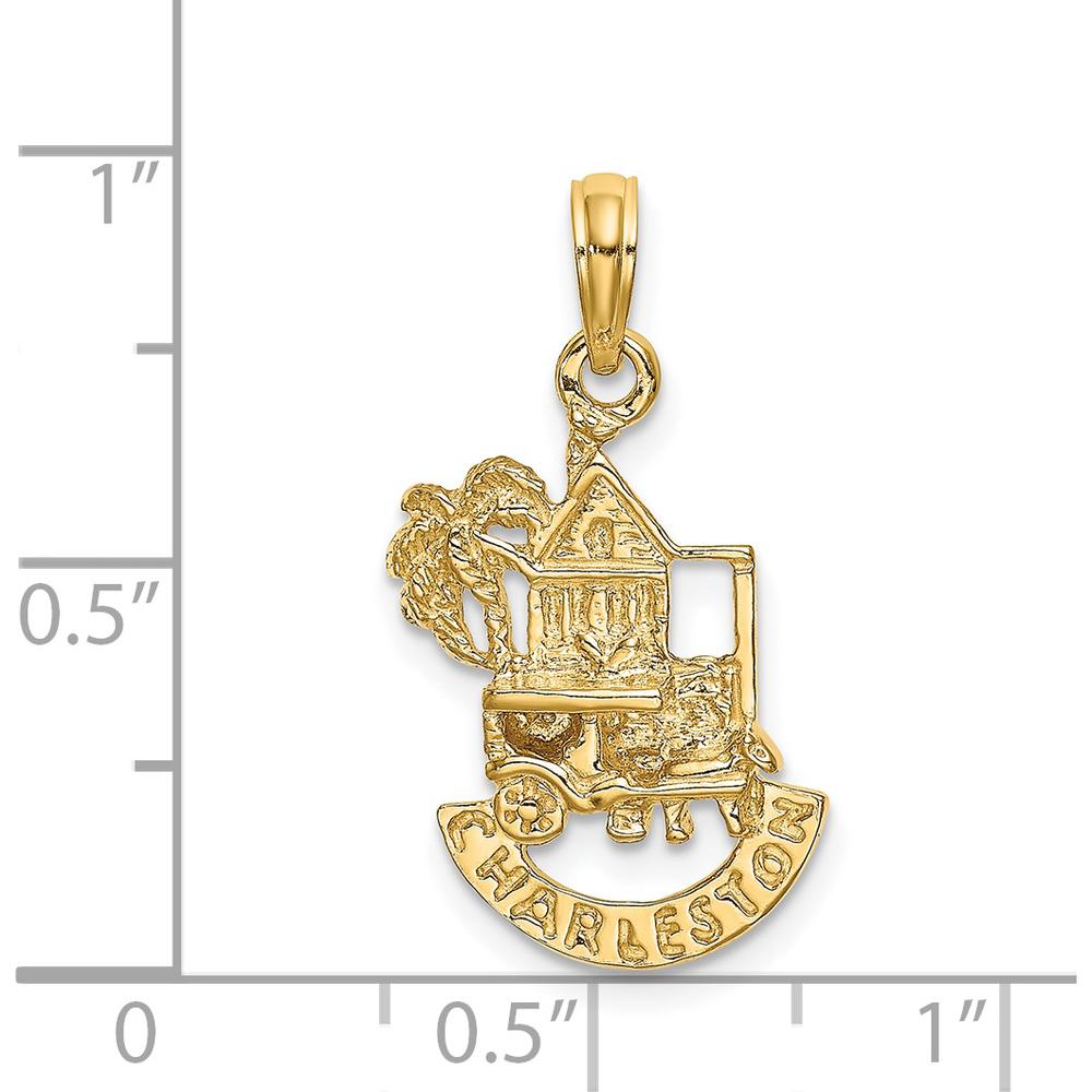 14K Yellow Gold Charleston Scene Charm with Horse, Cart, and Historic House - 22.6mm Length by Oro Pregiato