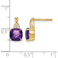 14K Yellow Gold Checkerboard Amethyst and Diamond Drop Earrings - 1.68 Carat Amethyst Total Weight, 0.01 Carat Diamond Total Weight by Oro Pregiato