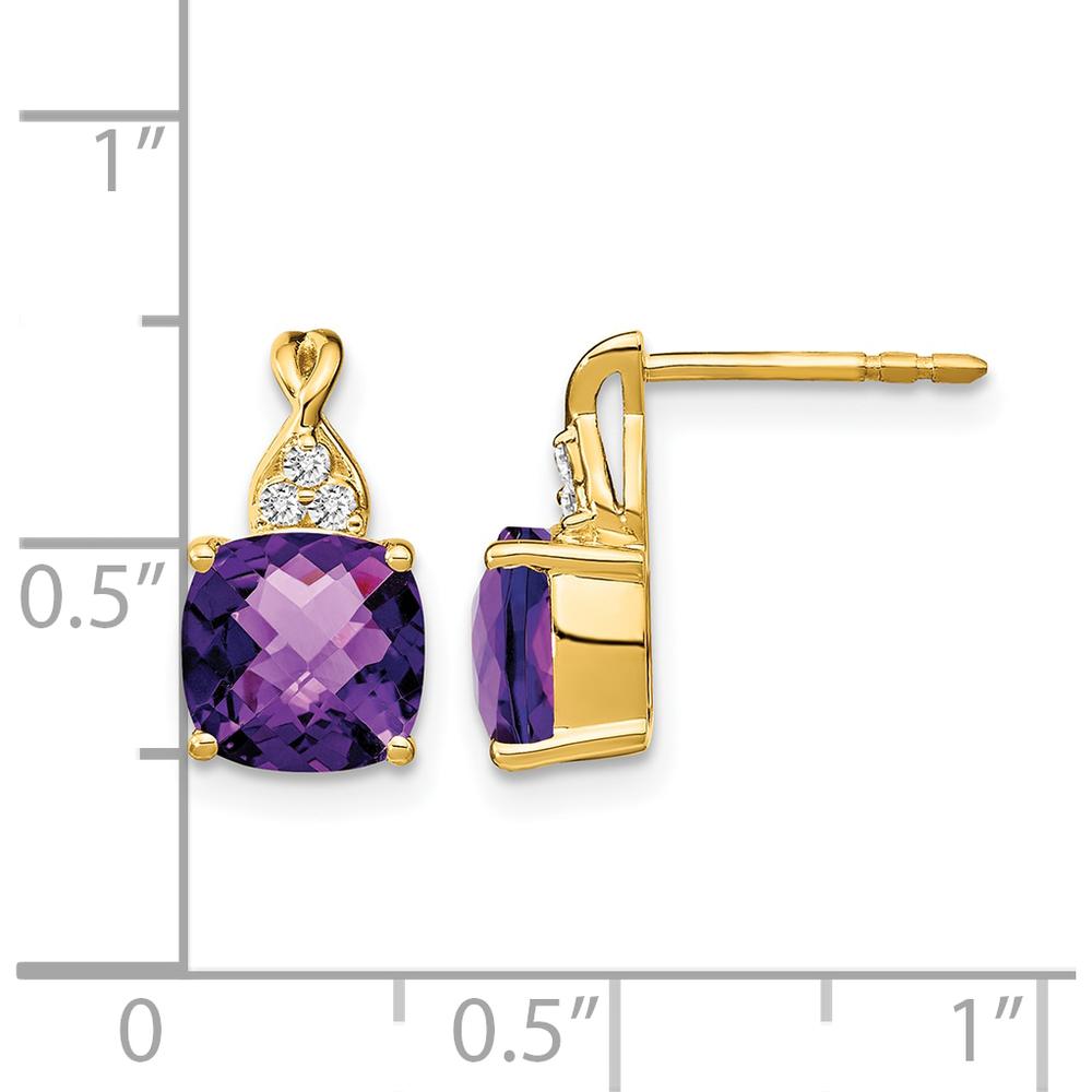 14K Yellow Gold Checkerboard Amethyst and Diamond Drop Earrings - 1.68 Carat Amethyst Total Weight, 0.01 Carat Diamond Total Weight by Oro Pregiato