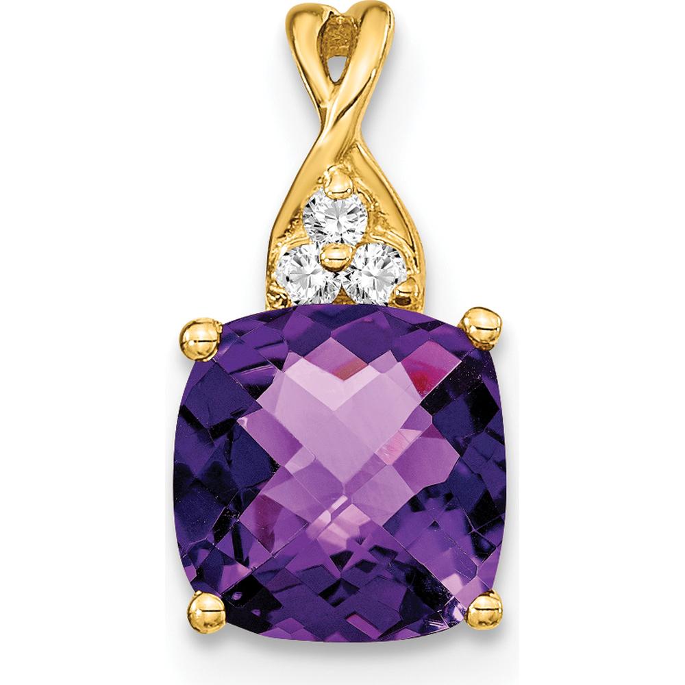 14K Yellow Gold Checkerboard Amethyst Pendant with Round Diamond Accents - 1.715 Carat Amethyst, 0.01 Carat Diamond by Oro Pregiato