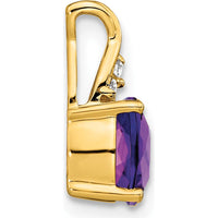 14K Yellow Gold Checkerboard Amethyst Pendant with Round Diamond Accents - 1.715 Carat Amethyst, 0.01 Carat Diamond by Oro Pregiato