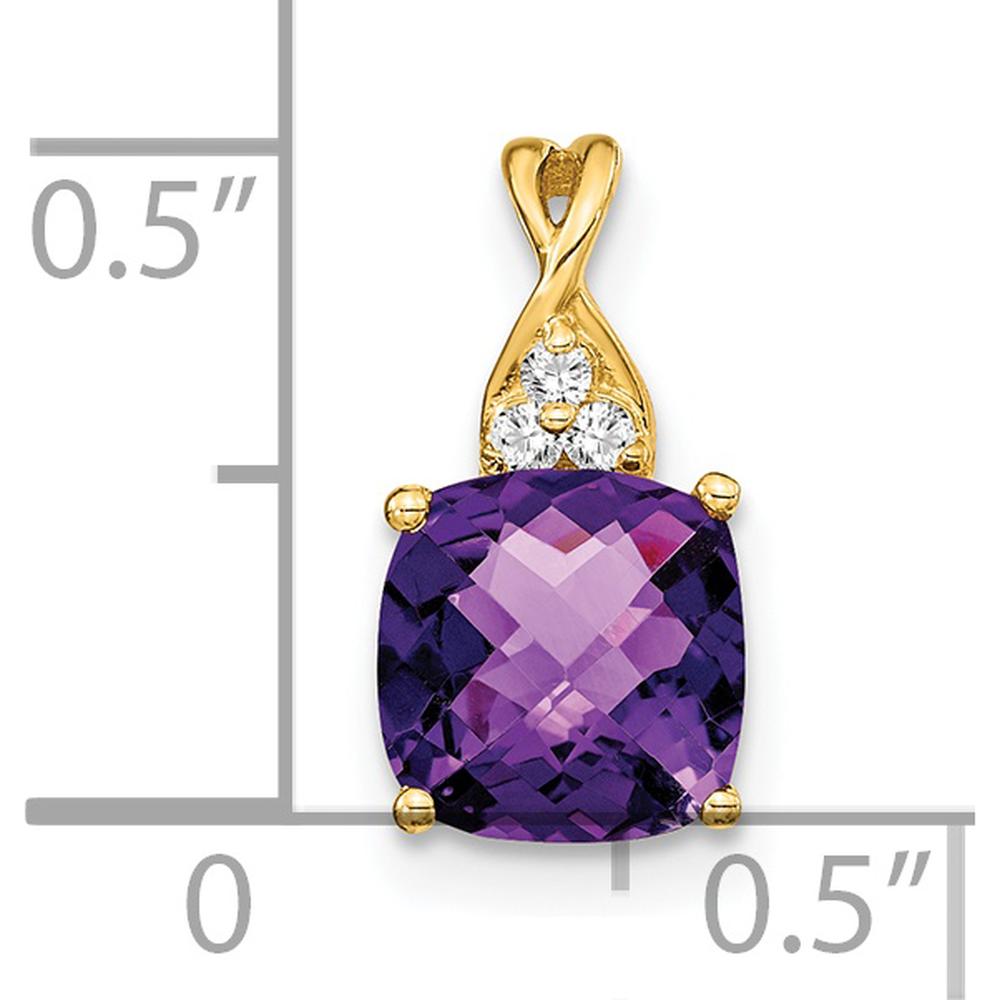 14K Yellow Gold Checkerboard Amethyst Pendant with Round Diamond Accents - 1.715 Carat Amethyst, 0.01 Carat Diamond by Oro Pregiato