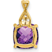 14K Yellow Gold Checkerboard Amethyst Pendant with Round Diamond Accents - 1.715 Carat Amethyst, 0.01 Carat Diamond by Oro Pregiato