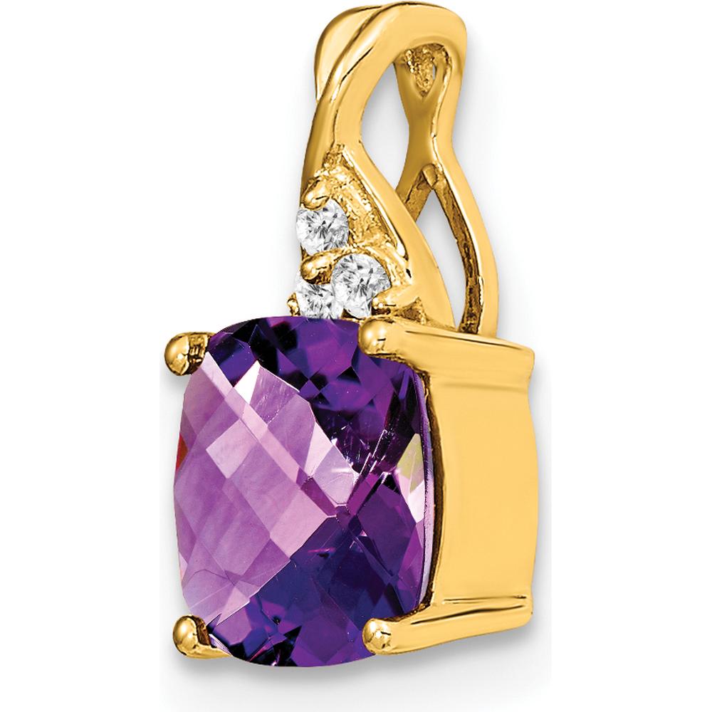 14K Yellow Gold Checkerboard Amethyst Pendant with Round Diamond Accents - 1.715 Carat Amethyst, 0.01 Carat Diamond by Oro Pregiato