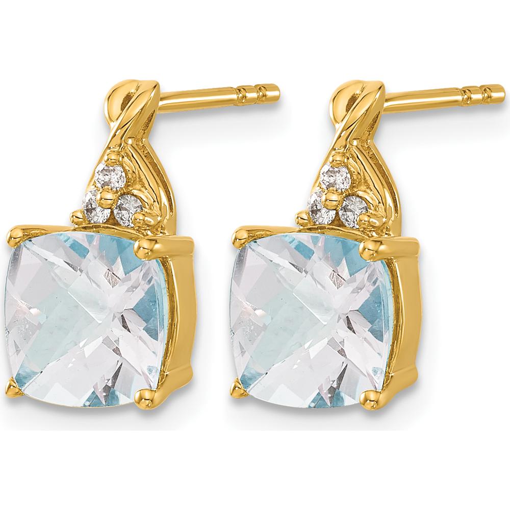 14K Yellow Gold Checkerboard Aquamarine Drop Earrings with Round Diamond Accents - 1.68 Carat Aquamarine Total Weight by Oro Pregiato