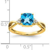 14K Yellow Gold Checkerboard Blue Topaz Ring with Round Diamond Accents - 1.75 Carat Total Gemstone Weight by 0