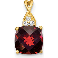 14K Yellow Gold Checkerboard Cushion Cut Garnet Pendant with Round Diamonds - 1.715 Carat Garnet Weight by Oro Pregiato