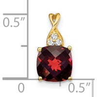 14K Yellow Gold Checkerboard Cushion Cut Garnet Pendant with Round Diamonds - 1.715 Carat Garnet Weight by Oro Pregiato