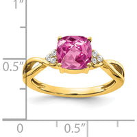 14K Yellow Gold Checkerboard Cushion Cut Pink Sapphire and Diamond Ring - 1.75 Carat Pink Sapphire, 0.06 Carat Diamonds by 0