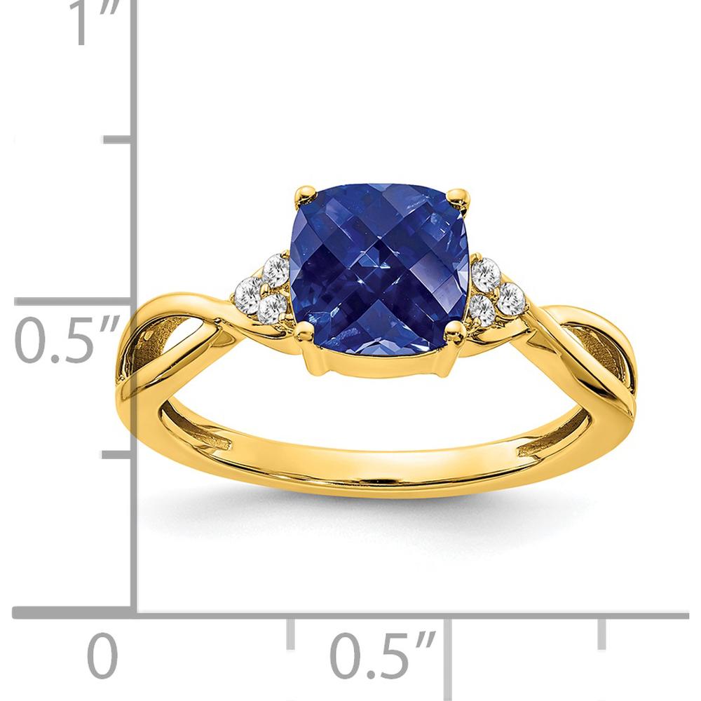14K Yellow Gold Checkerboard Lab Created Sapphire and Diamond Ring - 1.75 Carat Sapphire, 0.01 Carat Total Diamond Weight by 0