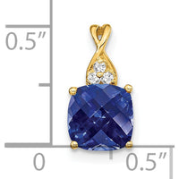 14K Yellow Gold Checkerboard Lab Created Sapphire Pendant with Round Diamonds - 1.715 Carat Sapphire, 0.01 Carat Diamond by Oro Pregiato