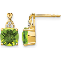 14K Yellow Gold Checkerboard Peridot Drop Earrings with Diamond Accents - 1.94 Carat Total Peridot Weight by Oro Pregiato