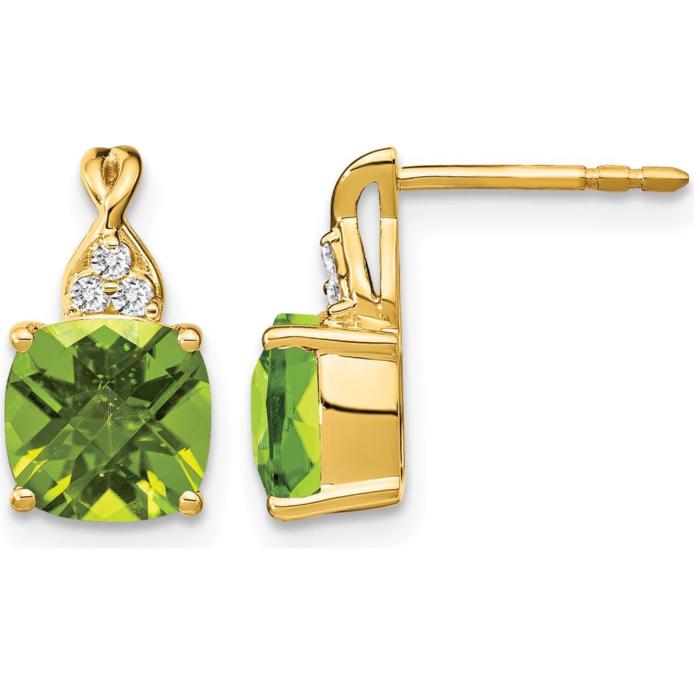14K Yellow Gold Checkerboard Peridot Drop Earrings with Diamond Accents - 1.94 Carat Total Peridot Weight by Oro Pregiato
