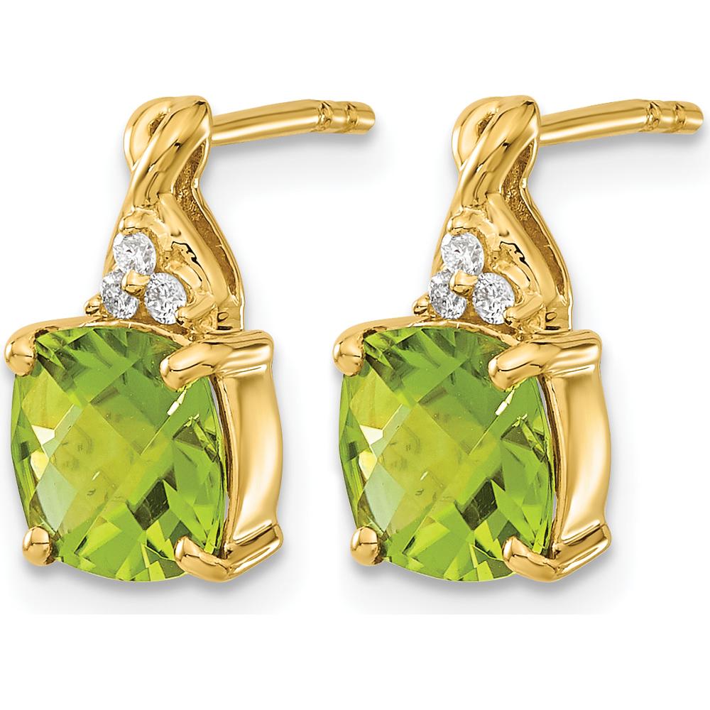 14K Yellow Gold Checkerboard Peridot Drop Earrings with Diamond Accents - 1.94 Carat Total Peridot Weight by Oro Pregiato