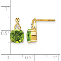 14K Yellow Gold Checkerboard Peridot Drop Earrings with Diamond Accents - 1.94 Carat Total Peridot Weight by Oro Pregiato
