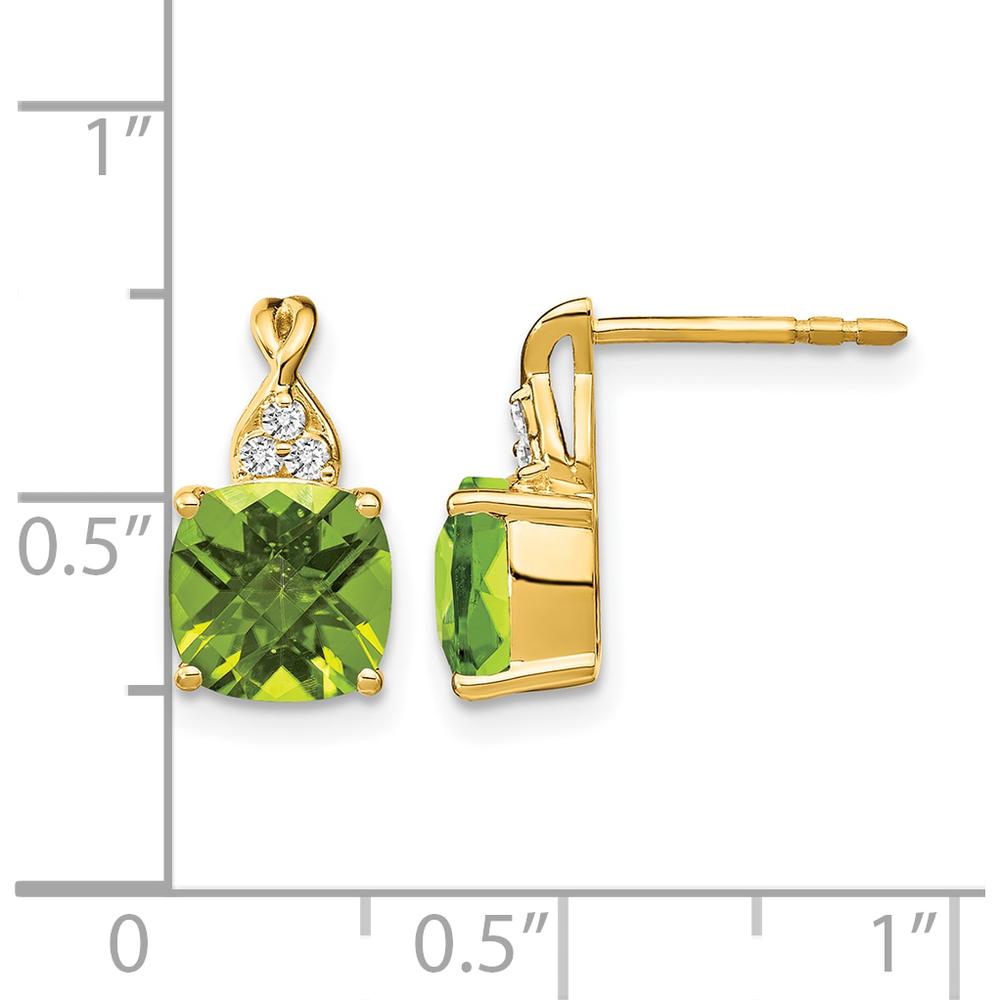 14K Yellow Gold Checkerboard Peridot Drop Earrings with Diamond Accents - 1.94 Carat Total Peridot Weight by Oro Pregiato