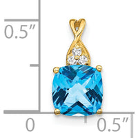 14K Yellow Gold Checkerboard Swiss Blue Topaz Pendant with Round Diamond Accents - 1.715 Carat Topaz, 0.01 Carat Diamond by Oro Pregiato