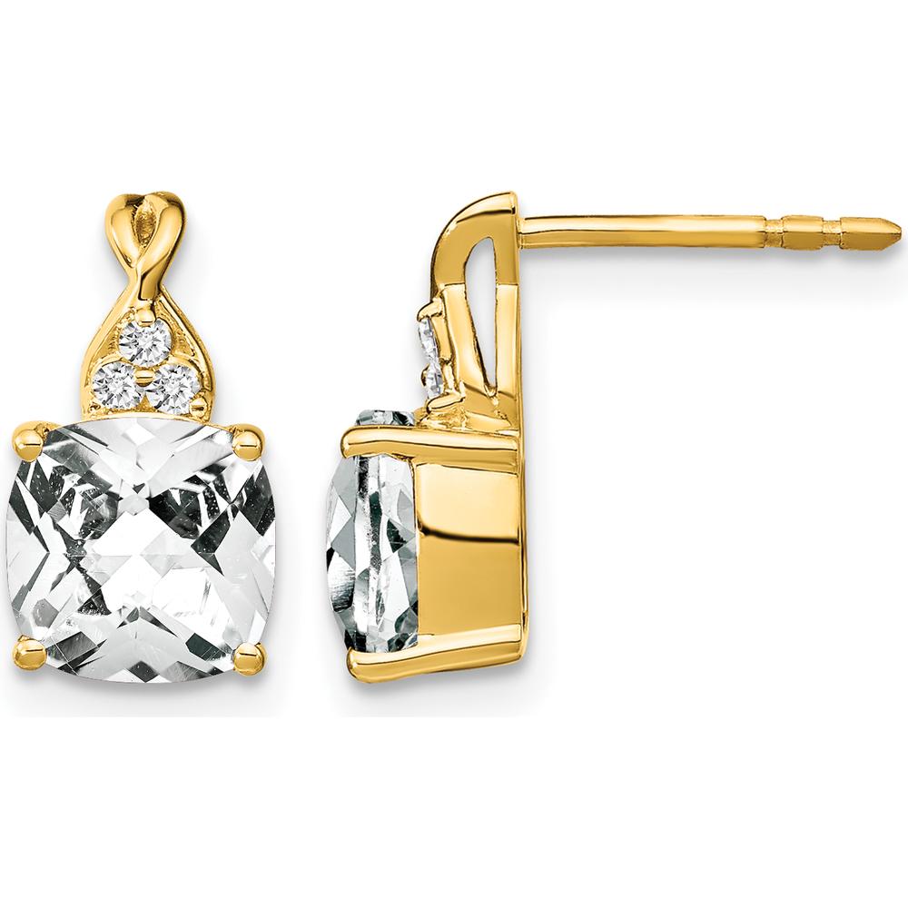 14K Yellow Gold Checkerboard White Topaz and Diamond Drop Earrings - 1.68 Carat Total Topaz Weight, 0.06 Carat Total Diamond Weight by Oro Pregiato
