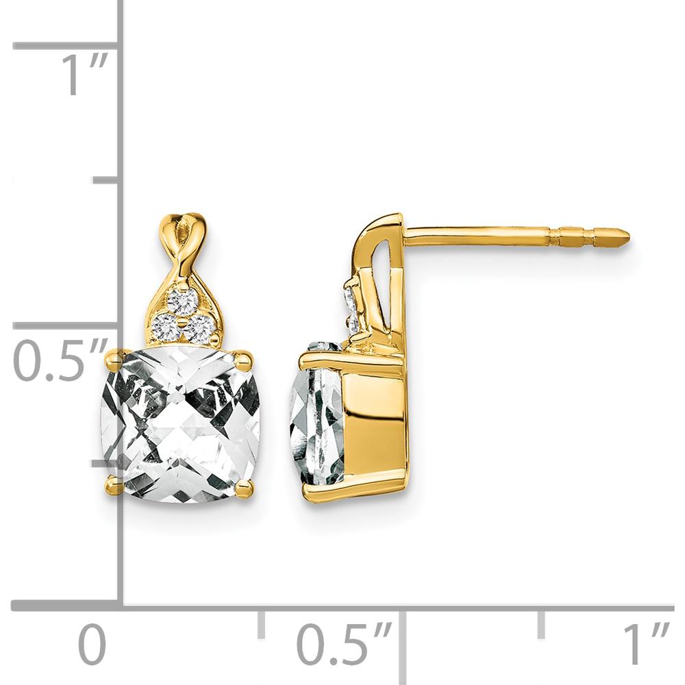 14K Yellow Gold Checkerboard White Topaz and Diamond Drop Earrings - 1.68 Carat Total Topaz Weight, 0.06 Carat Total Diamond Weight by Oro Pregiato