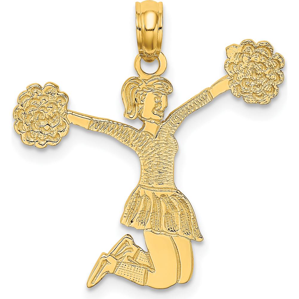 14K Yellow Gold Cheerleader Jumping with Pom-Poms Charm - Polished Finish by Oro Pregiato